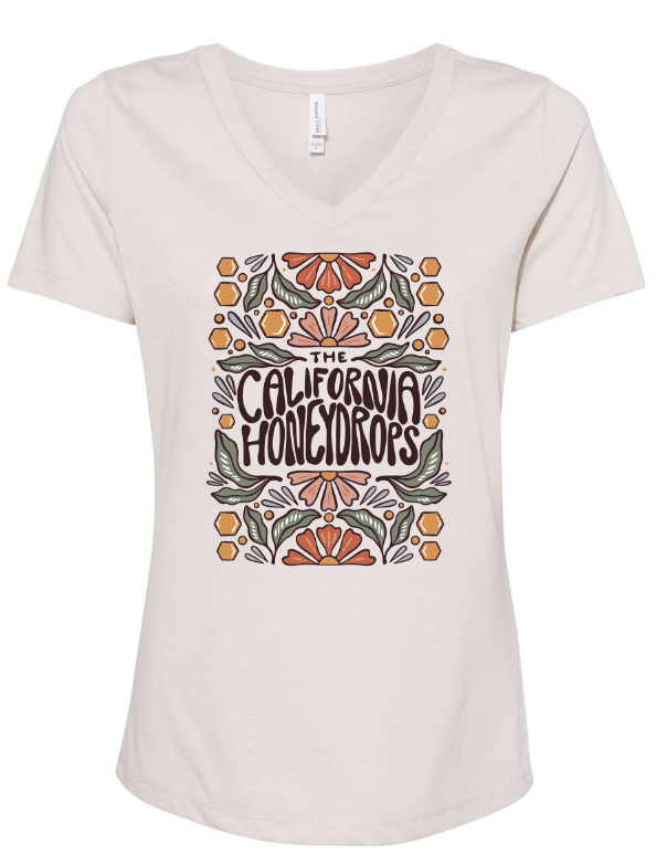 Women's Honey Flower V-Neck Tee (Natural)